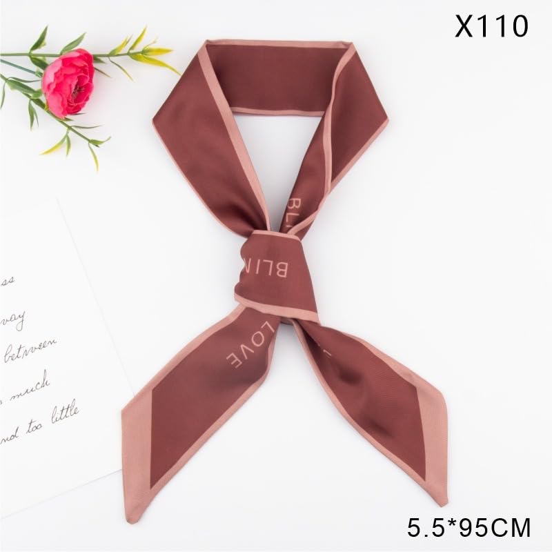 Brown Handbag Handle Wrap Silk Feeling Scarf Skinny Long Thin Ribbon Hair Band Women's Fashion Scarves2