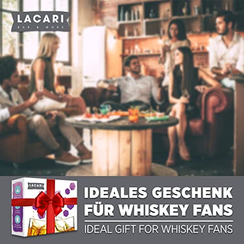 Foto von Whisky Steine | 9X Wiederverwendbare Eiswürfel | Lacari ORIGINAL Whiskey Steine | Whisky Geschenkset mit Holzbox, Zange & Stoffbeutel | Kein Verwässern für Whiskey, Rum, Gin | Geschenk Geburtstag