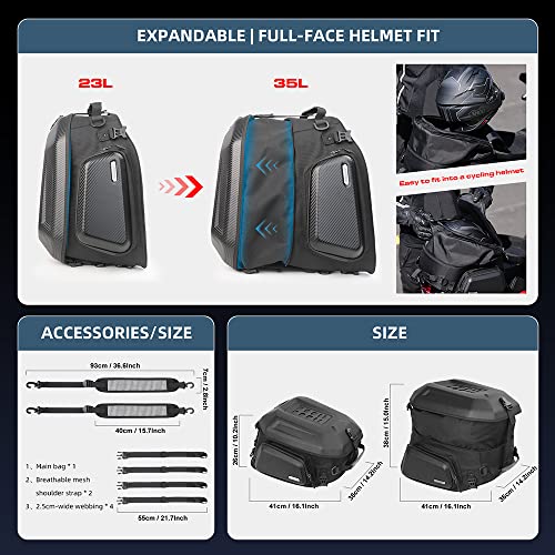 image for Rhinowalk Motorcycle Travel Luggage, Expandable motorcycle tail bag 35