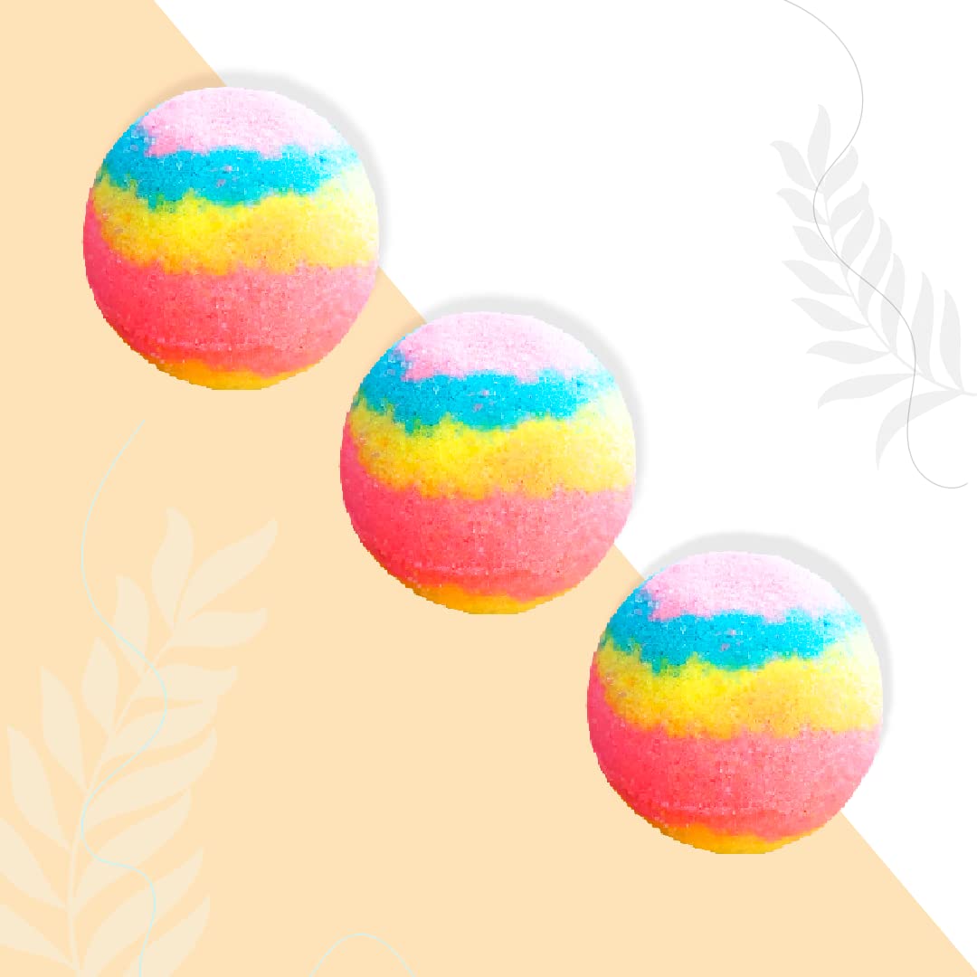 Kaleidoscopic Rainbow Strawberry Bath Bombs for Bath Tub - Pack of 3 - Fizzy Aromatic Bath Bomb for Kids - 75g Each - Ideal Bath and Body Gift Set - Relaxing Bathtub Bombs