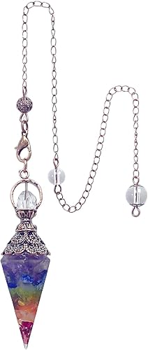 EDEN'S CALL Péndulo de punta de piedra de cristal de orgonita curativa para radiestesia hexagonal de resina Reiki, péndulo de adivinación, bronce, 7