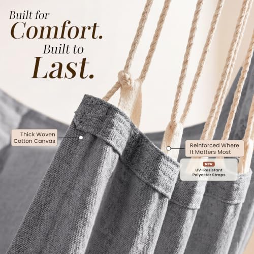 Image of Hanging Hammock Chair Swing - Hanging Chair Outdoor & Indoor - Hammock Swing Chair - Quick & Easy Setup with Hardware Kit - Upgraded UV-Resistant Polyester Straps, Durable & Spacious Full-Body Support