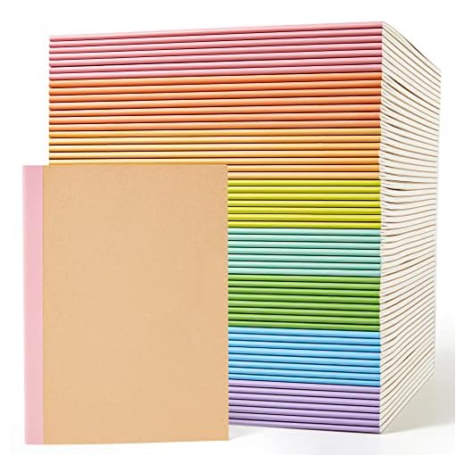 56 Pack Composition Notebooks Bulk, Feela Kraft Cover Lined Blank College Ruled Composition Travel Journals with Rainbow Spines For Women Students Business, 60 Pages, 8.3”x 5.5”, A5, 8 Pastel Colors