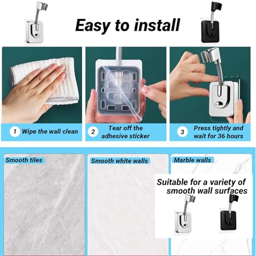 2 Stück Duschkopfhalterung Ohne Bohren, FORMVERSITY Duschhalterung Ohne Bohren Shower Head Holder, Starke Selbstklebende Handbrause Halterung, Schwarz und Silber Verstellbarer Duschkopfhalter