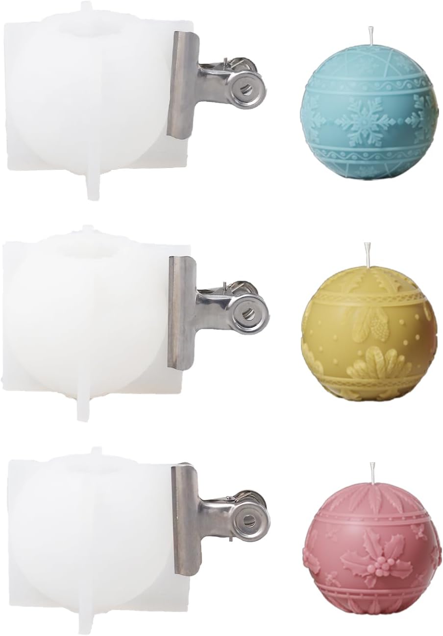BOOWAN NICOLE Christmas Bauble Light Candle Silicone Mold for Candle Making, Ball Candle Silicone Mould for Handmade DIY Home Decoration Gift for Christmas (LZ0770-772)