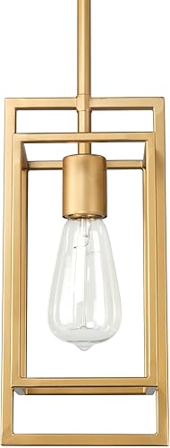 Miniatura 8 de Lámpara colgante dorada silenciada con jaula geométrica de metal, mini lámpara industrial de 1 luz para isla de cocina, cafetería, comedor