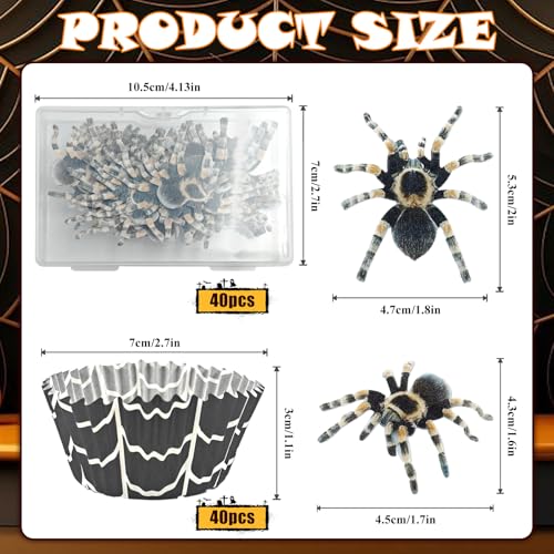 80 Stück Halloween Esspapier Tortendeko, enthält 40 Spinnennetze Cupcake Förmchen und 40 Spinnen Cupcake Topper, Spinnen Tortenaufsatz Kuchen Essbare für Halloween Kindergeburtstag Party