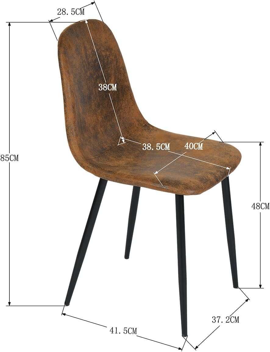 Homy Casa Set of 6 Suede Dining Chairs Upholstered Seat with Black Metal Legs for Kitchen, Living Room, Lounge (Brown)