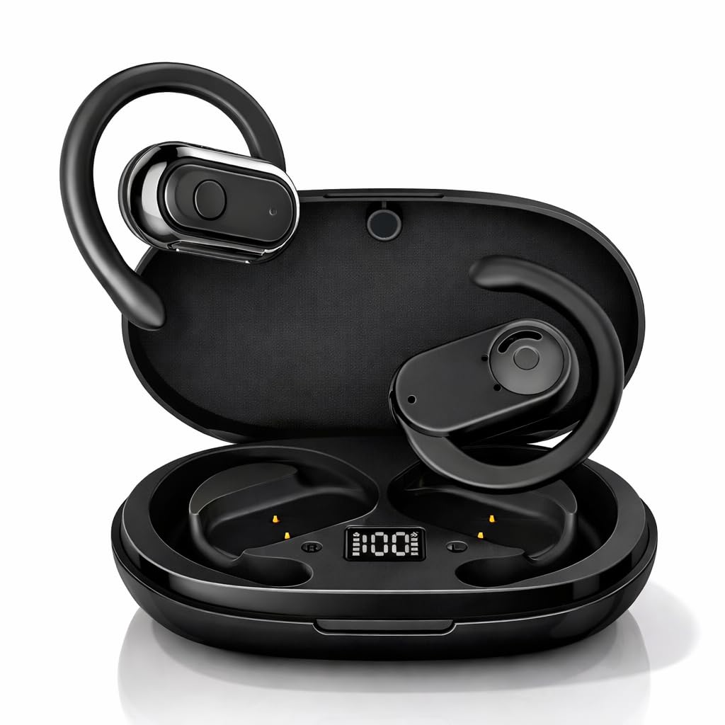 ows- w300 true wireless earbuds, gaming earbuds with open wearable stereo, 50 hours playtime, bluetooth 5.4 + enc clarity, 13mm hd bass drivers, ipx6 sweat-proof,built-in mic