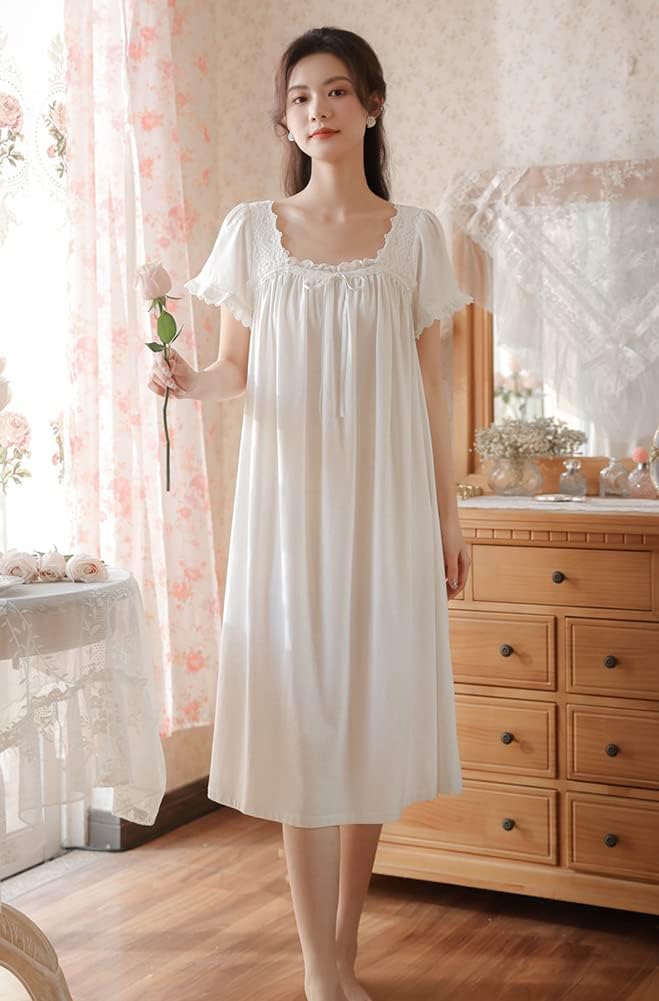 Sharebeauty Victorian Princess Style Cotton Nightgown for Women Vintage Palace Sleepwear