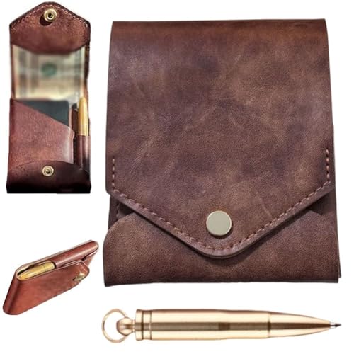 Vintage Handmade Leather Wallet for Men, Multifunctional Compact Wallet with Pen Slot, Slim Minimalist Mens Wallets for Cash, Leather Card Wallets, Slim Card Holder with Built-In Pen Slot(1PC)