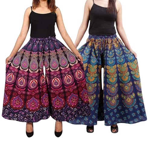 Wevez Wide Leg High Waisted Cotton Women Palazzo Pant – 3 Pcs Assorted Colors, 100% Cotton, Stretchable Waistband2