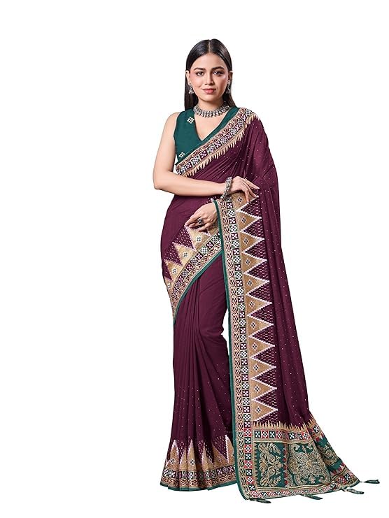 Image of Jaanvi fashion Women's Pasapalli Design Sambalpuri Silk Saree with Swarovski Work & Blouse Piece
