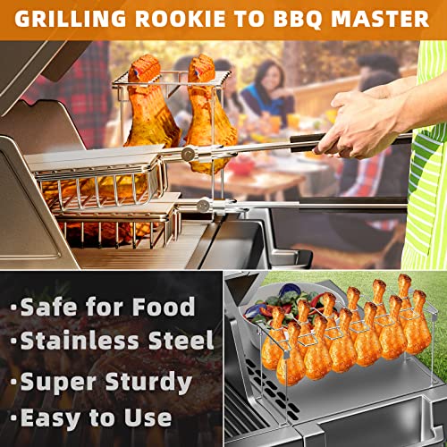 Voxpoa Grill Accessories, Grill Basket And Grill Rack, Portable Folding Stainless Steel Fish Grilling Basket With Removable Handle For Vegetables Steak, Grill Rack For Smoker Grill Or Oven #TOP5