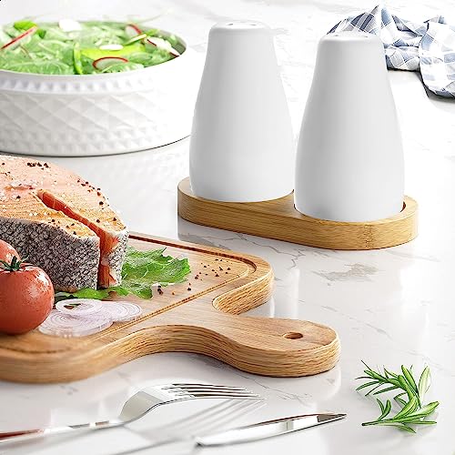Udqyq U23013 Modern White Ceramic Salt And Pepper Shaker Set With Bamboo Tray thumb #5