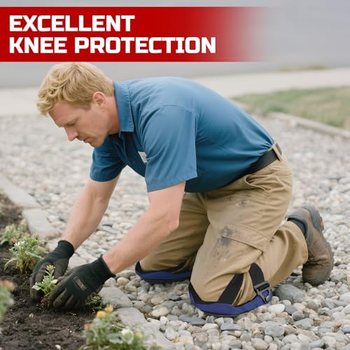 Image of Professional Knee Pads for Work Construction with Heavy Duty Cap Foam Padding Gel Cushion Knee Pads for Men, Comfortable Adjustable Strong Strap, Military Grade Rivet for Flooring Gardening, Blue