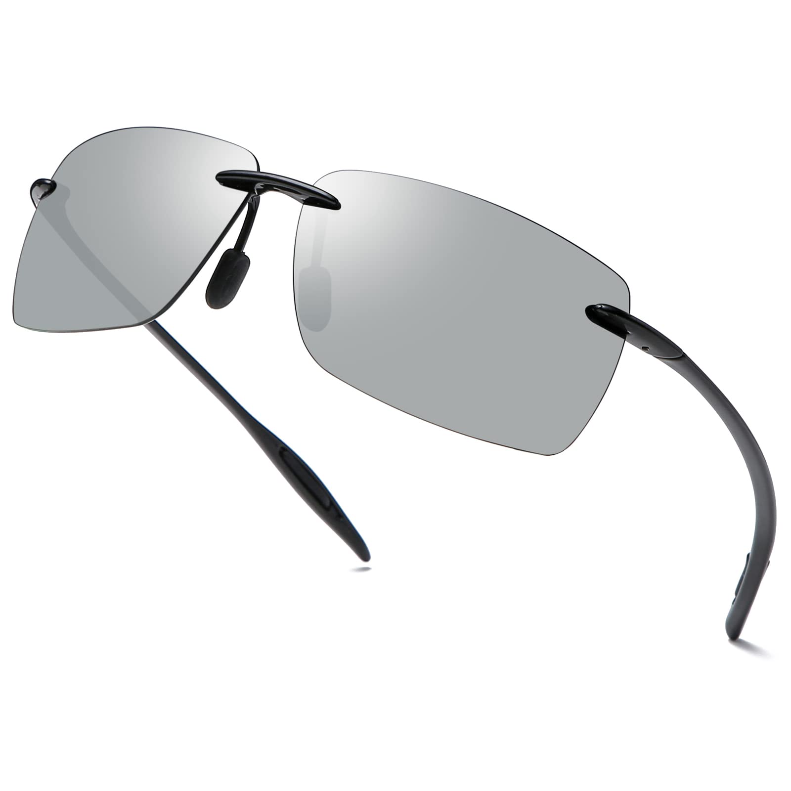 Vepiant Rimless Polarized Sports Sunglasses for Men Women Driving Running Fishing Golf 100% UV Blocking Glasses Mirror Lens Shades (Silver)