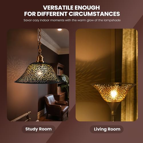 Image of Floor Lamp Shade Replacement for Floor Lamp Shade - ALUCSET Ceiling Fan Replacement Globes 12.2xH4.9 inch Inches Fitting Opening 1.65 inch Etching Small Chrysanthemum Metal Lamp Shade (Black Gold)