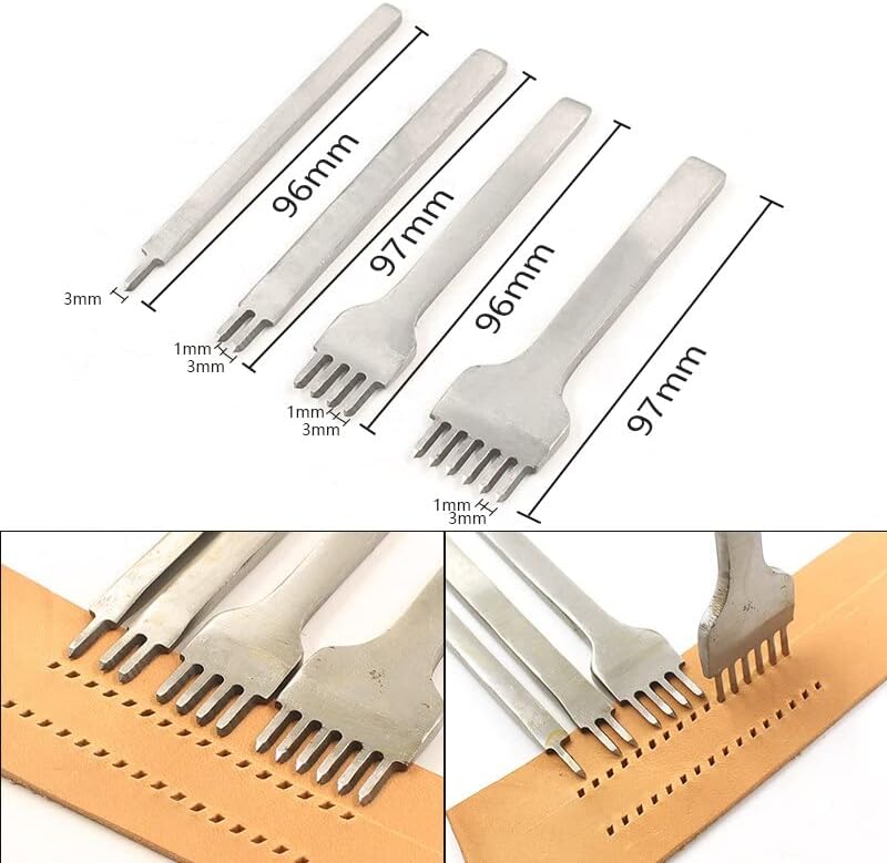 Handmade Leather Carving Stamper Leather Needles Thread Row Groover Punching Awl DIY Leather Craft Professional 44pcs Tool Set - (Color: T16)