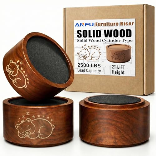 Anfu Wood Bed Risers, 2inch Wooden Furniture Legs with Non-Slip Rubber Pad for Sofa Bed Frame Desk Dresser Couches and Chairs, up to 2640 lbs (Brown, 5.1cm)