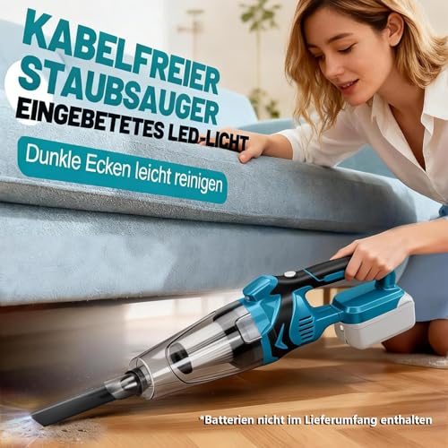 Akku Handstaubsauger,Akku Staubsauger für Makita 18V Batterie,10000Pa 4-in-1 Multifunktionaler Staubsauger, mit Fugendüse, Polsterdüse, Bodendüse für Zuhause und Auto, Tierhaare (ohne Batterie)