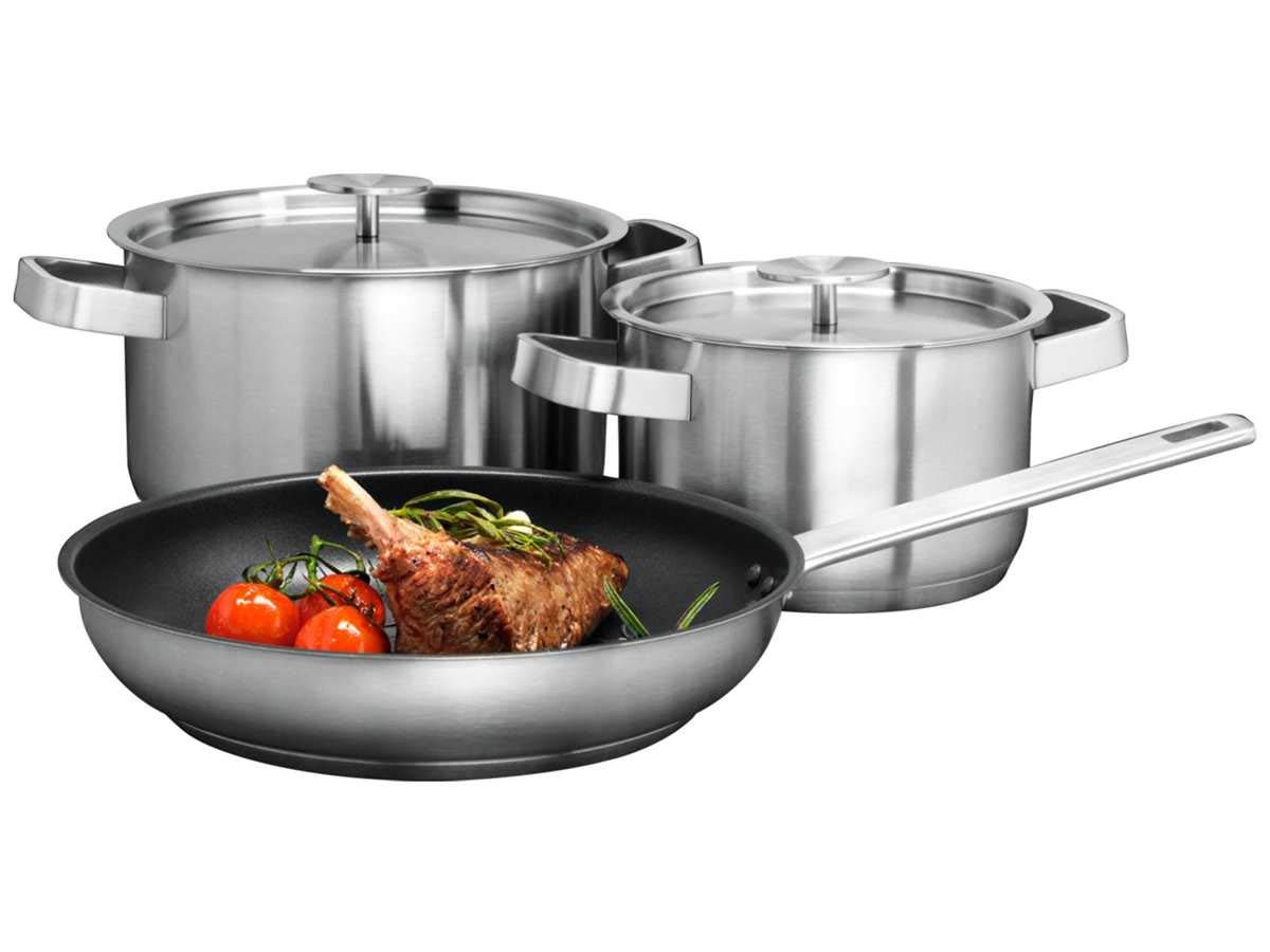 AEG A3SS Set di 2 pentole (16 cm e 20 cm) e 1 padella (24 cm), acciaio inossidabile
