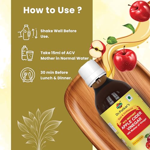 Image of Dr Patkar's Apple Cider Vinegar with Mother |Amber Glass Bottle| Raw & Unfiltered | Fermented Apples | Daily Wellness Vinegar | 200 ml
