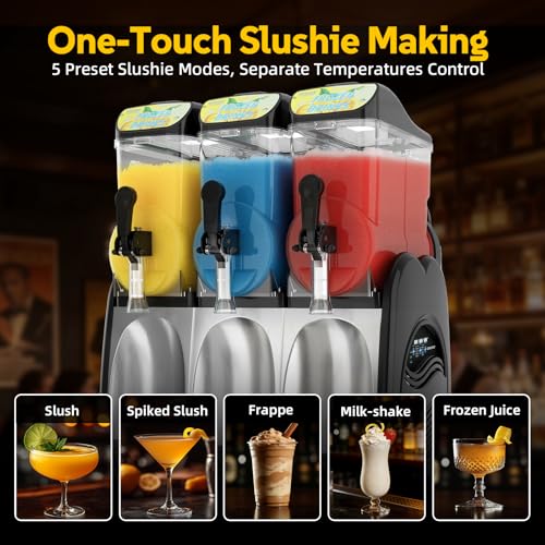 Image of 45L Commercial Slushie Machine, 3 Tank Margarita Machine 120 Grande Cups | 5-in-1 Slushie Machine with Auto Clean, 12 Gal LED Frozen Drink Machine for Bar Restaurant, Business, Party, Fast Cooling