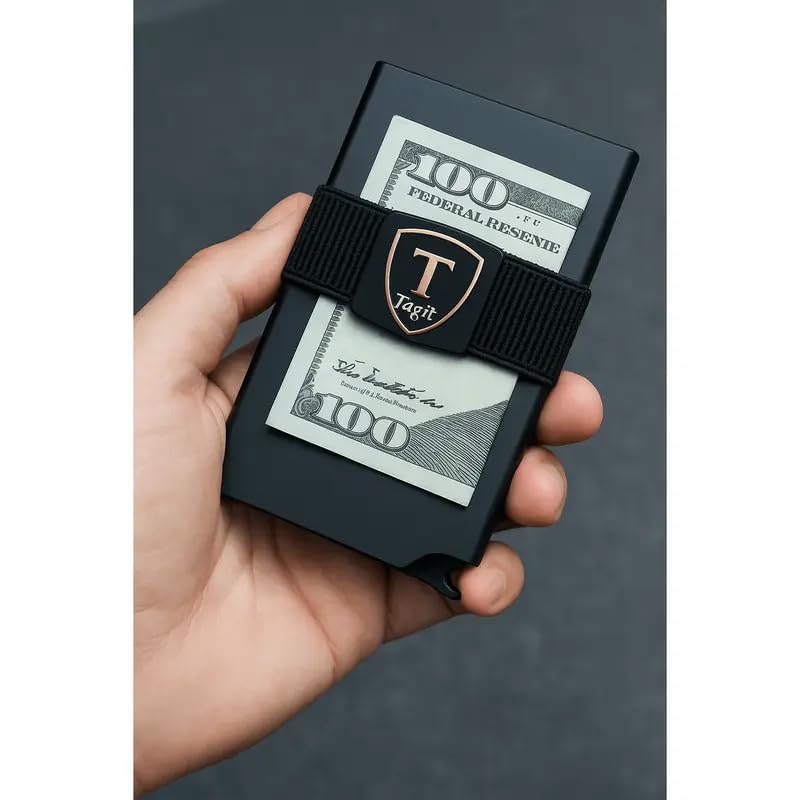 Minimalist Metal Wallet for Men – Slim RFID Blocking Card Holder with Pop-Up Case, Cash Strap & Expandable Backplate – Holds 12+ Cards & Cash – Gift-Ready (Black)4