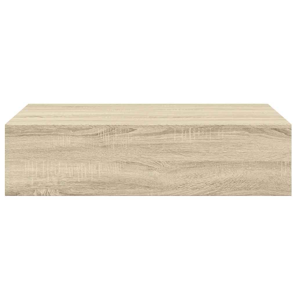 Estantería de pared con cajón, 40 x 23,5 x 10 cm, madera de roble maciza, MDF y metal, pequeño estante flotante para baño, cocina, salón, pasillo