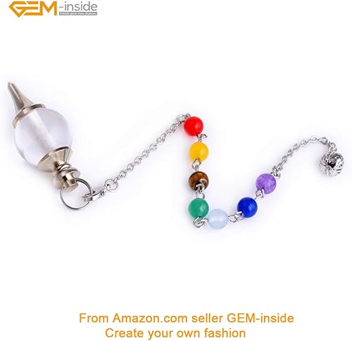 Miniatura 2 de GEM-inside - Péndulo de cuarzo de roca transparente natural globular de 1.57 pulgadas para adivinación, piedra real, collar con colgante de Reiki