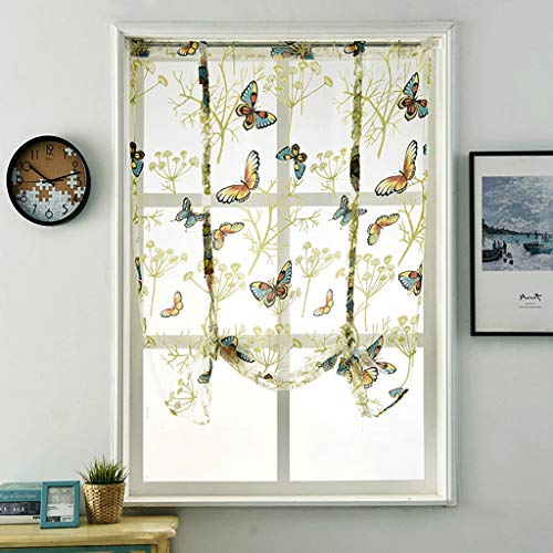 SIMPVALE 1 Pièce Rideaux Romains Papillon Imprimer Voile Rideaux à Volants Rideau Transparent pour Balcon Cuisine Salon Chambre, Vert, 60cmx120cm Cover