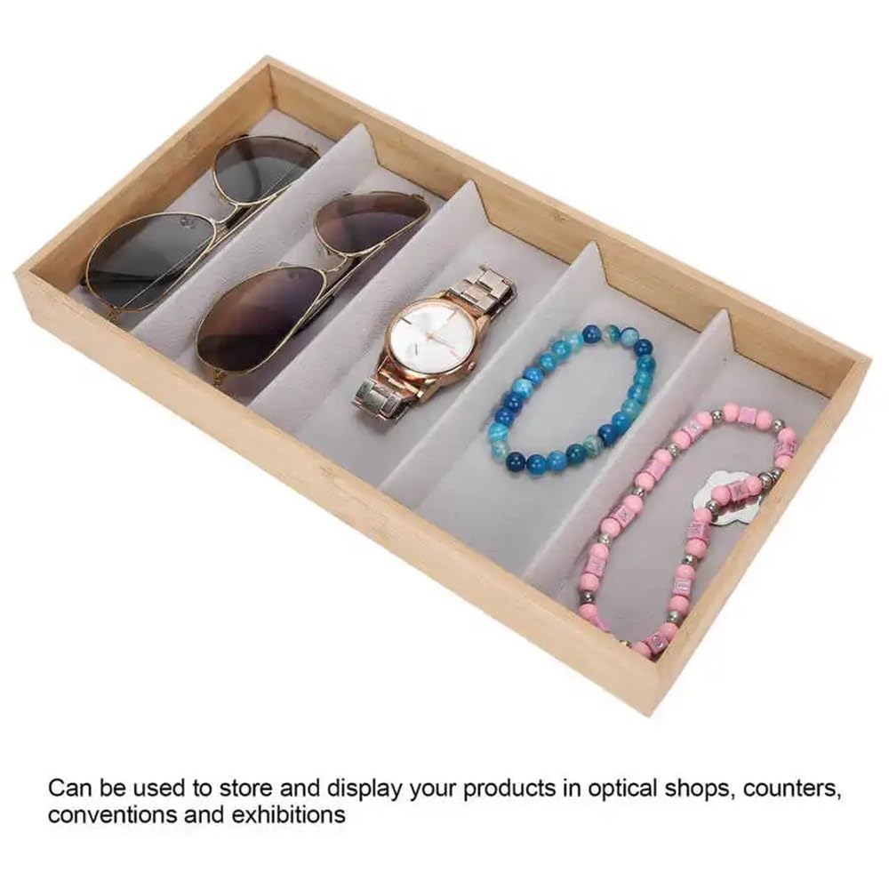Expositor de gafas, 5 rejillas de cristal para joyería, organizador, estuche de ranura para gafas de sol, caja expositora para relojes, soporte para montura de gafas, gafas de sol R (blanco)