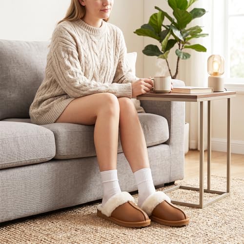 Image of OOW Fuzzy Slippers for Women Cozy Faux Fur House Shoes Memory Foam Slippers | Winter, Warm Slippers, Indoor and Outdoor