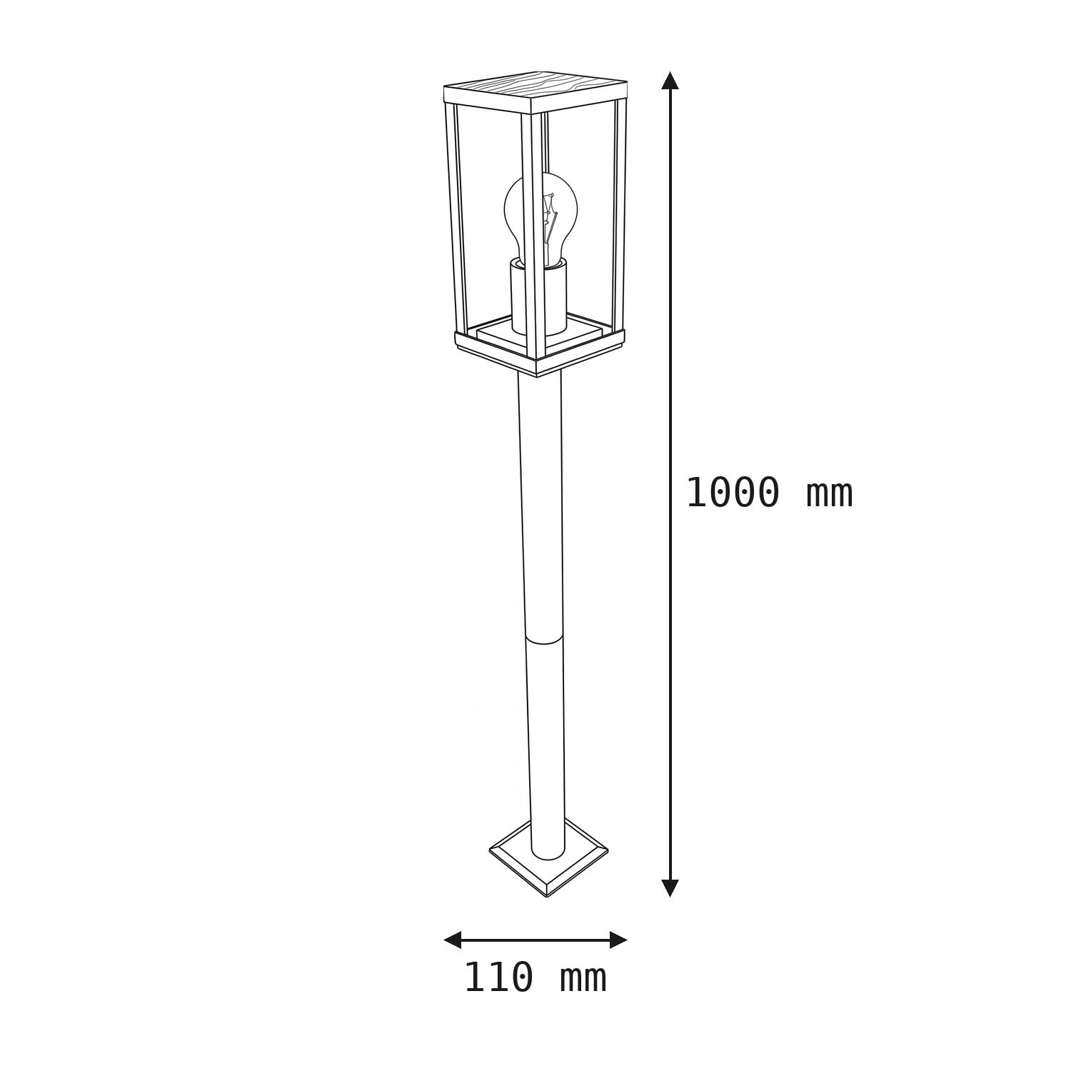 Lampione Vintage Nero Alluminio Ottica legno E27 IP44 H:100 cm Lampada da giardino Lampada da esterno Illuminazione per pavimenti Illuminazione per sentieri Lampione da giardino