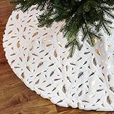 Cozlly Falda de Árbol de Navidad 90cm, Alfombra de Árbol de Navidad con Pluma Lentejuelas para Decoraciones Navideñas Año Nuevo (Oro)