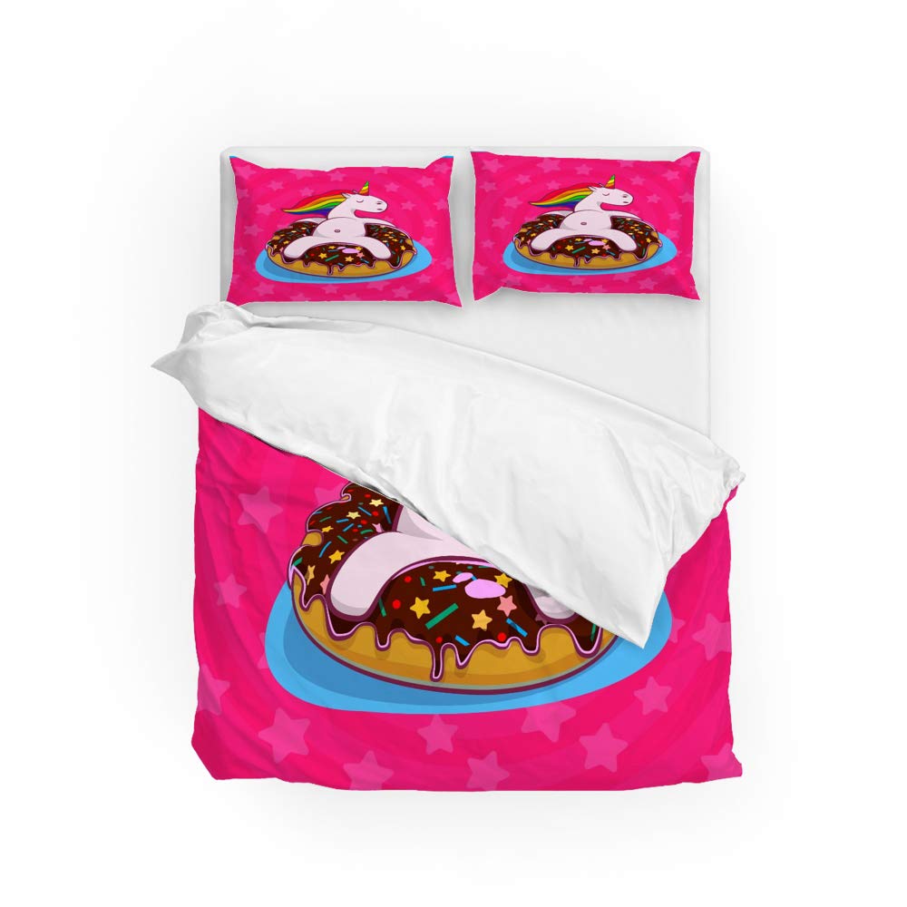 Housse de couette licorne lit double parure de lit 2 pièces en microfibre