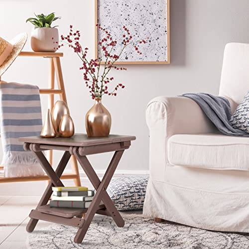 Nalone Outdoor Folding Side Table 15.7" Adirondack Side Table Hdpe Plastic Double End Table Camping Table Small Square Table For Patio, Picnic, Porch, Deck (Brown) #TOP1