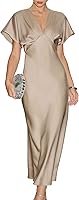 RIHOAS Women's V-Neck Ruffled A-Line Midi Dress - Elegant Flowy Cocktail Wedding Guest Gown for Spring Fall