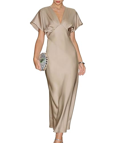 RIHOAS Women Midi Dresses V Neck Ruffled A-Line Dress Spring