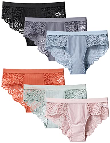 Kiench Teens Underwear Lace Big Girls' Hipster Panties Low Rise Seamless Bikini Briefs 6 Pack