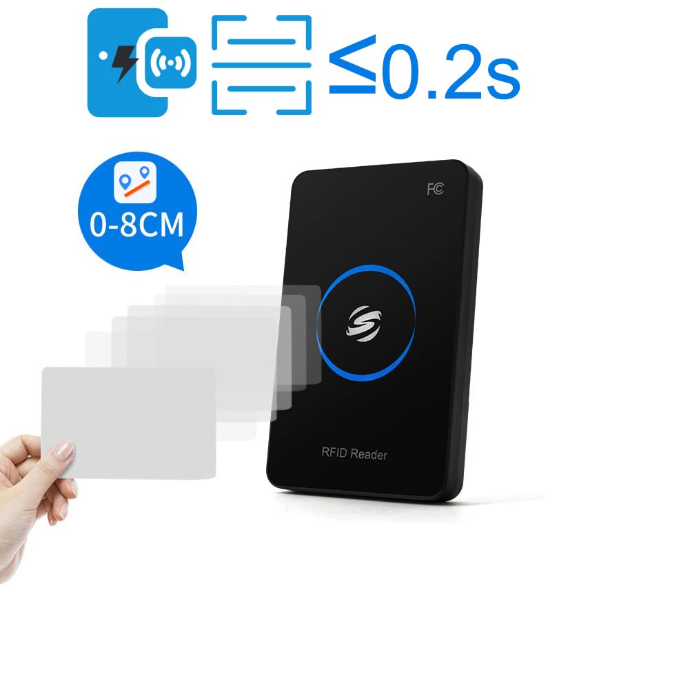 Lector RFID para ISO 14443A S50 S70, Lector de Tarjetas sin Contacto Lector de Tarjetas con Puerto USB, Distancia de Lectura de hasta 80 mm, Lector de Tarjetas Compatible con Windows Linux Android