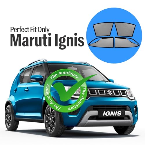 Image of AutoStory Magnetic Car Sunshade for Maruti Ignis | Front Half Cut for Mirror Visibility + Rear Full Coverage with Zipper | Heavy Heat & UV Protection | Privacy Side Window Curtains Shades