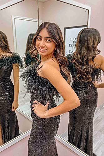 Robe de soirée en plumes bleu lac TSxuelian : sublimez votre silhouette en taille 36 - 3