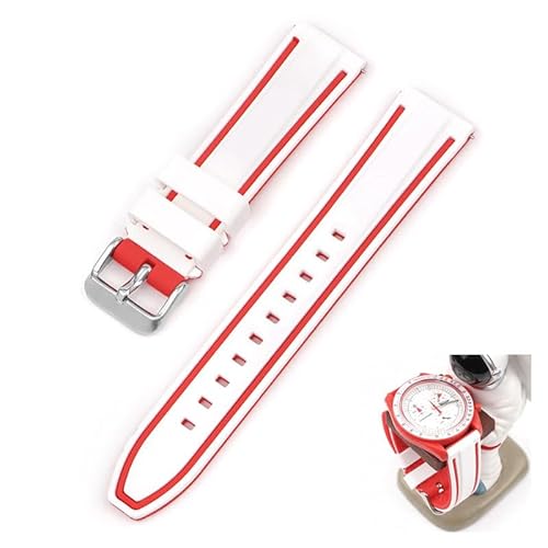 Swatch×OMEGA スウォッチ×オメガ 対応ラバーベルト ダブルライン入り (ホワイト/レッドライン)