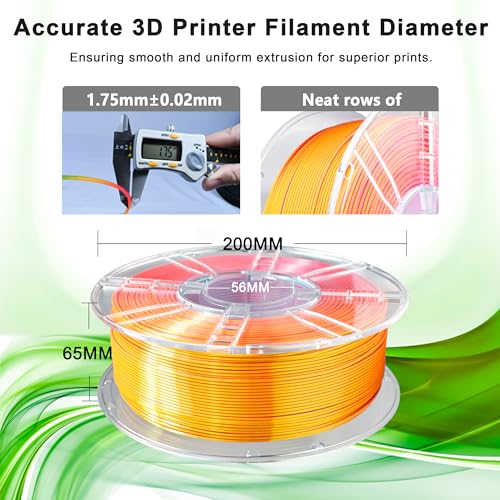 Image of iBOSS Silk Tri Color PLA Plus 3D Printer Filament, Tri-Color Coextrusion Silk PLA+ Filament 1.75mm + /- 0.02mm, 1kg /2.2lbs 3D Filament Fit Most FDM 3D Printers (Silk Green Orange Gold)