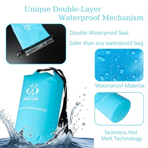 Image of Waterproof Dry Bag 5L /10L /20L - Roll Top Waterproof Backpack for Swimming, Kayaking, Hiking, Floating - Boating Bag with Double Zipper Seal & Adjustable Shoulder Strap (Light Blue, 20 L)