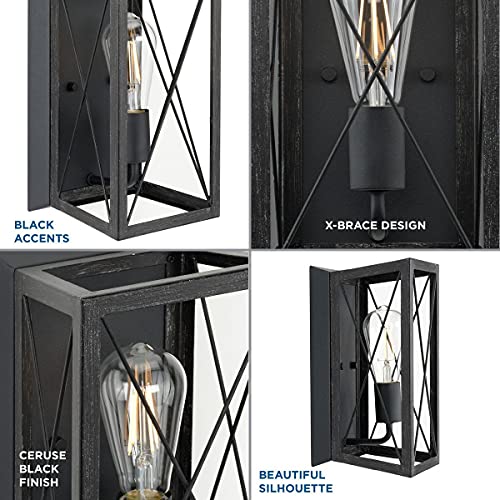 Image of Progress Lighting 1-Light Farmhouse Wall Sconce Light Cerused Black Oak, Briarwood Collection, Indoor, P710012-031, Textured Black