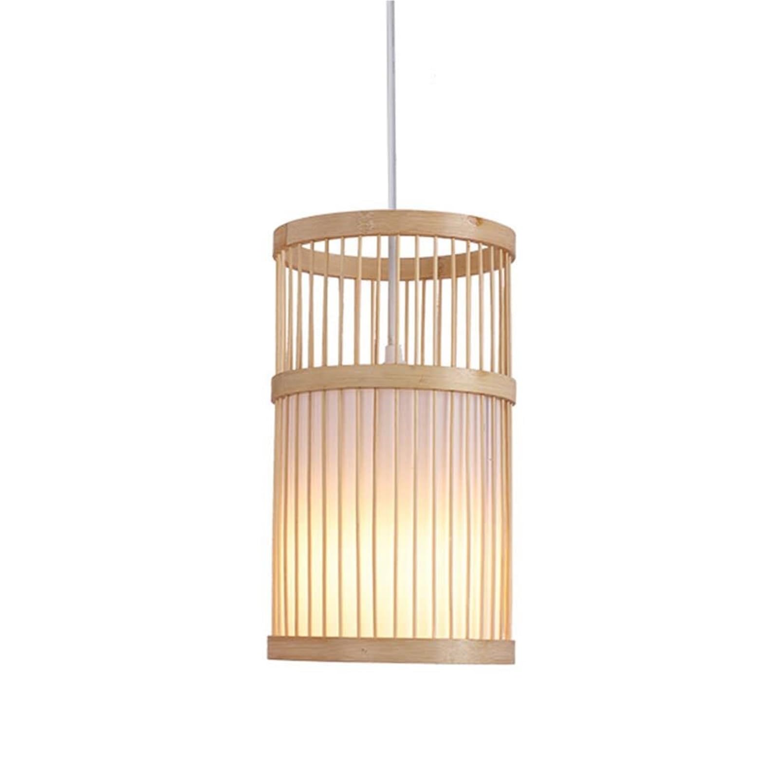 KHUKHU Kitchen Island LED Ceiling Fixture Single Light Wooden Pendant Light Bamboo Wicker Chandelier New Chinese Style Ceiling Light Fixture Lampshade for Living Room Restaurant(B)