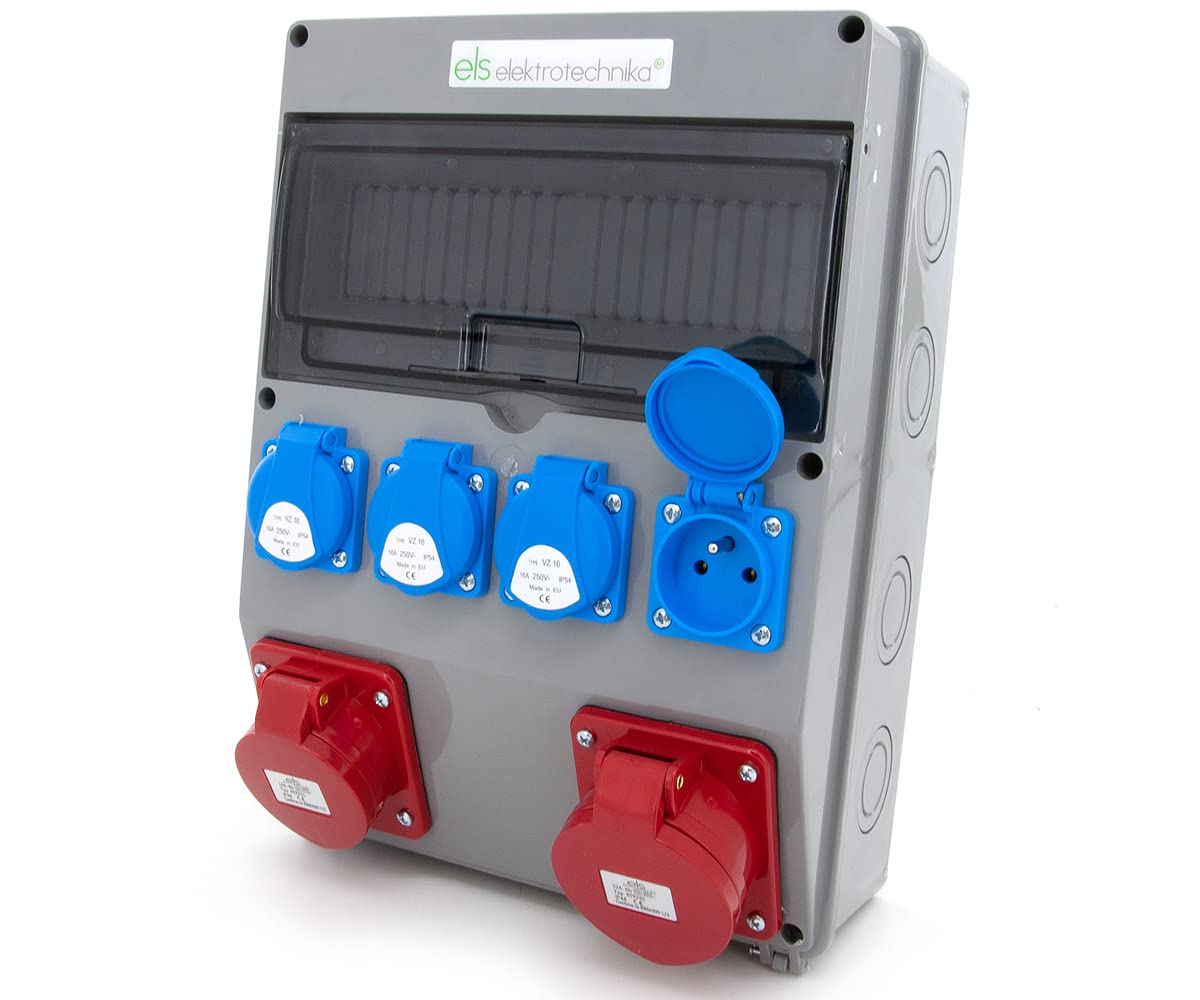 Nuovo ELS Elektrotechnika - Splitter di corrente di costruzione - Alloggiamento vuoto - 4x 230 V e CEE 16 A e CEE 32 A - Per l'aggiornamento di dispositivi modulari - Cablato, per interni ed esterni